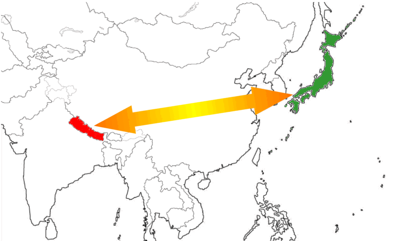 日本ネパール広域地図